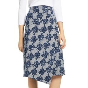 Halogen - Navy floral faux-wrap A-line skirt - New